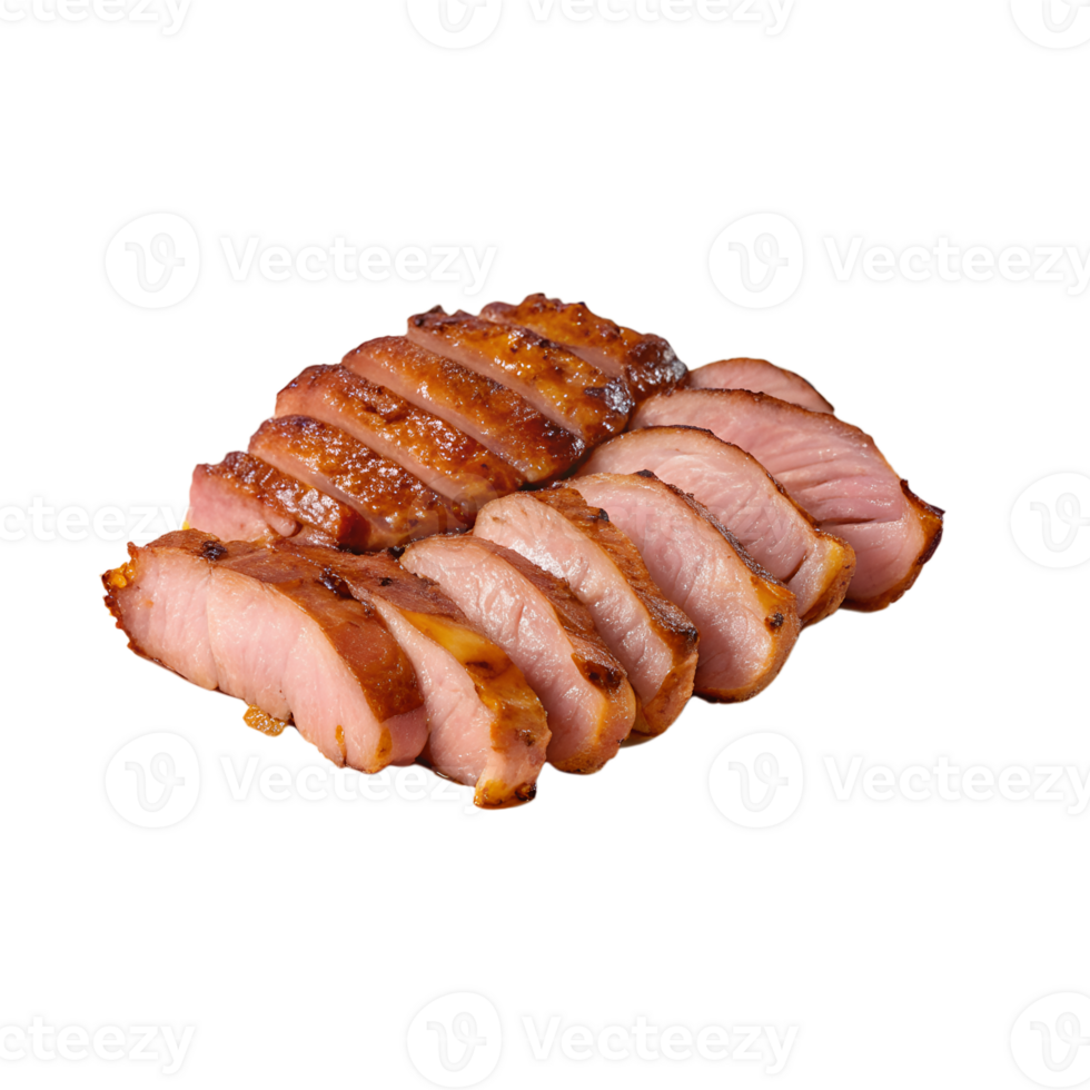 Close-up of perfectly cooked, tender and juicy sliced roast pork, ideal for recipes and culinary presentations. png