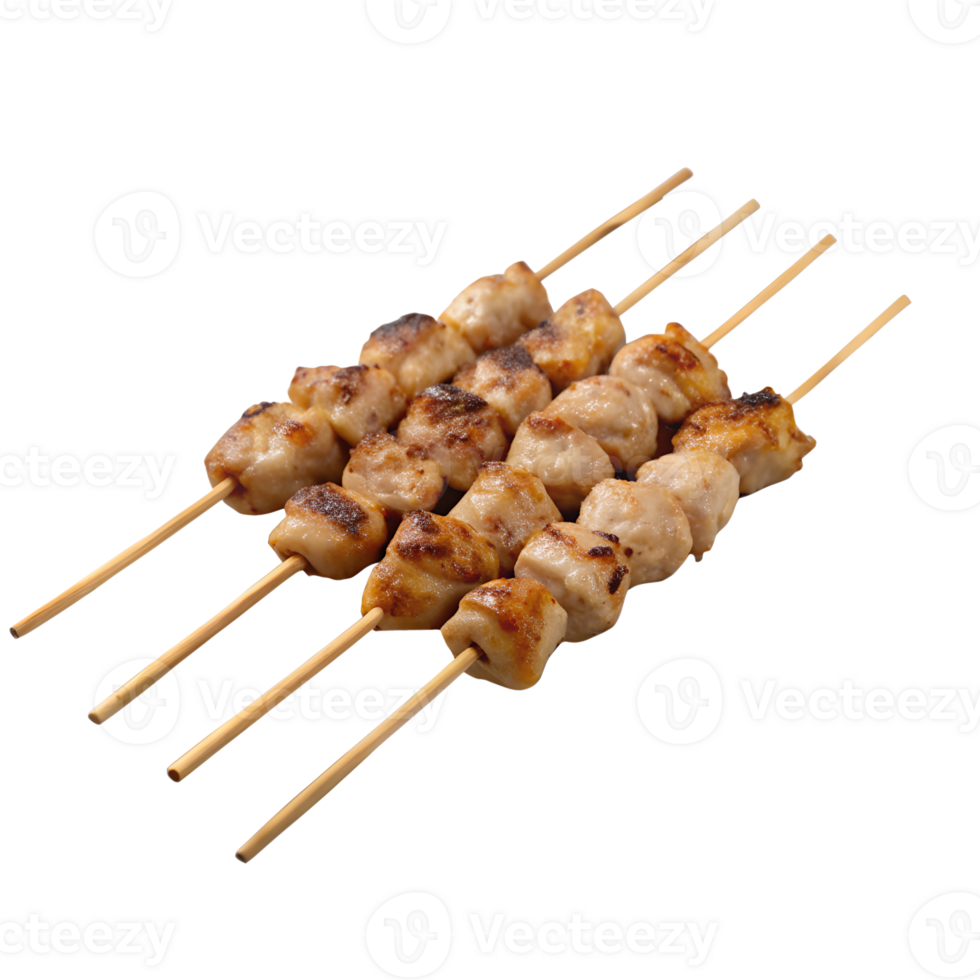 Grilled chicken skewers on wooden sticks. Perfect for barbecue, party, or grill stock photo needs. High-quality and delicious looking image. png