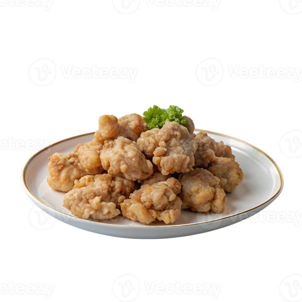 Plate of crispy chicken nuggets served with garnish, perfect for fast food, snack, or appetizer options. Suitable for menu design and advertising. png