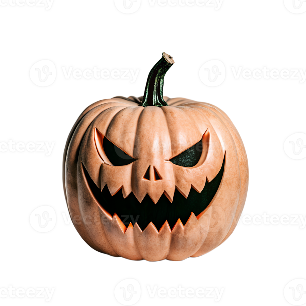 Scary carved jack-o'-lantern with a menacing face, perfect for Halloween decorations and spooky-themed events. png