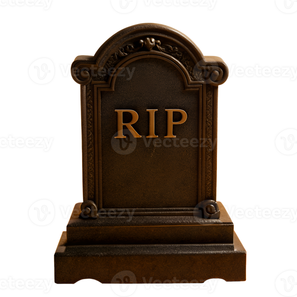 Elegant tombstone with 'RIP' inscription on dark background, symbolizing remembrance and eternal rest. Ideal for memorial and funeral themes. png