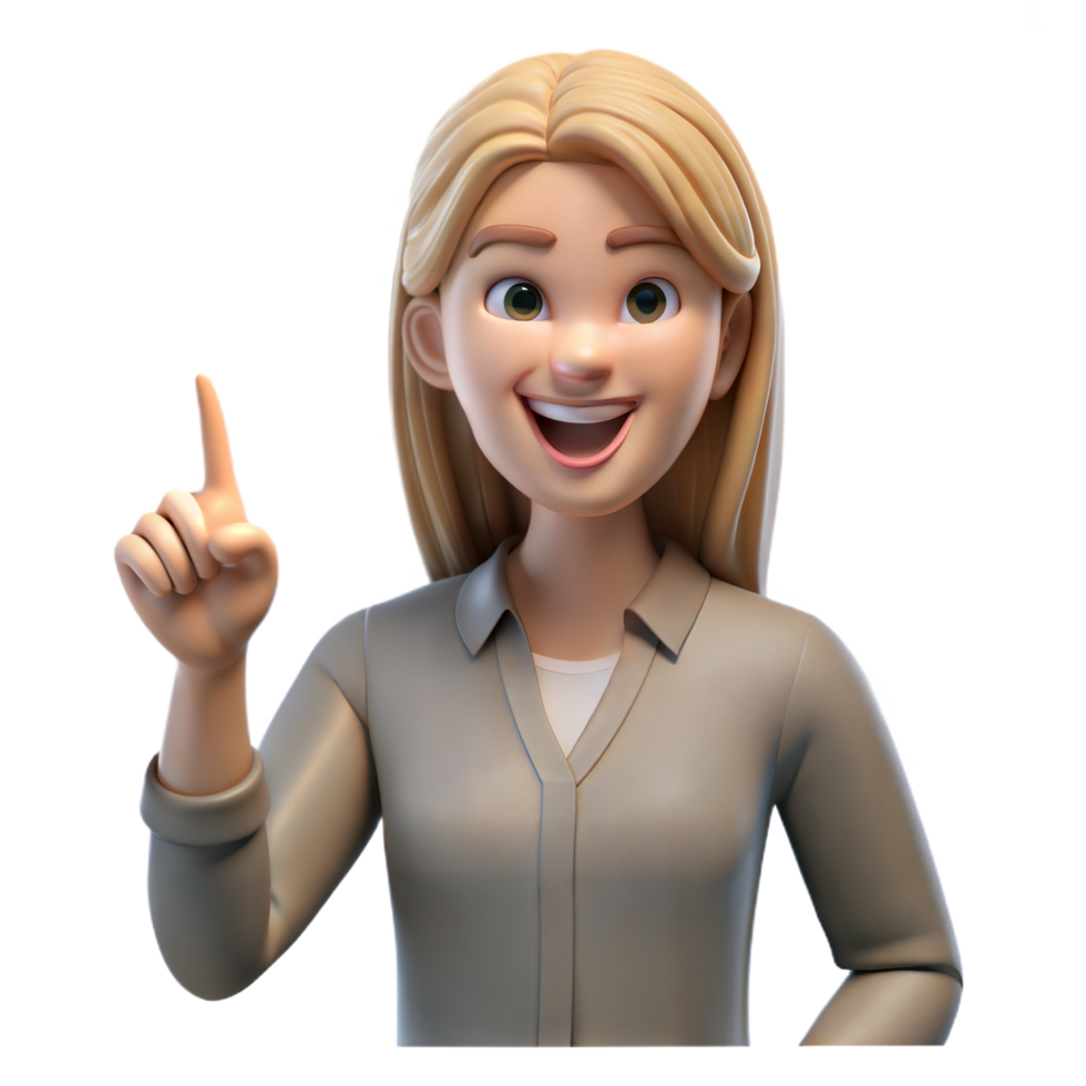 Animated Blonde Woman Pointing Up With Excited Expression png