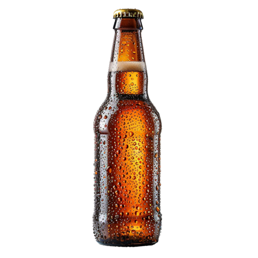 A Close-Up of a Cold Brown Beer Bottle Covered in Condensation png