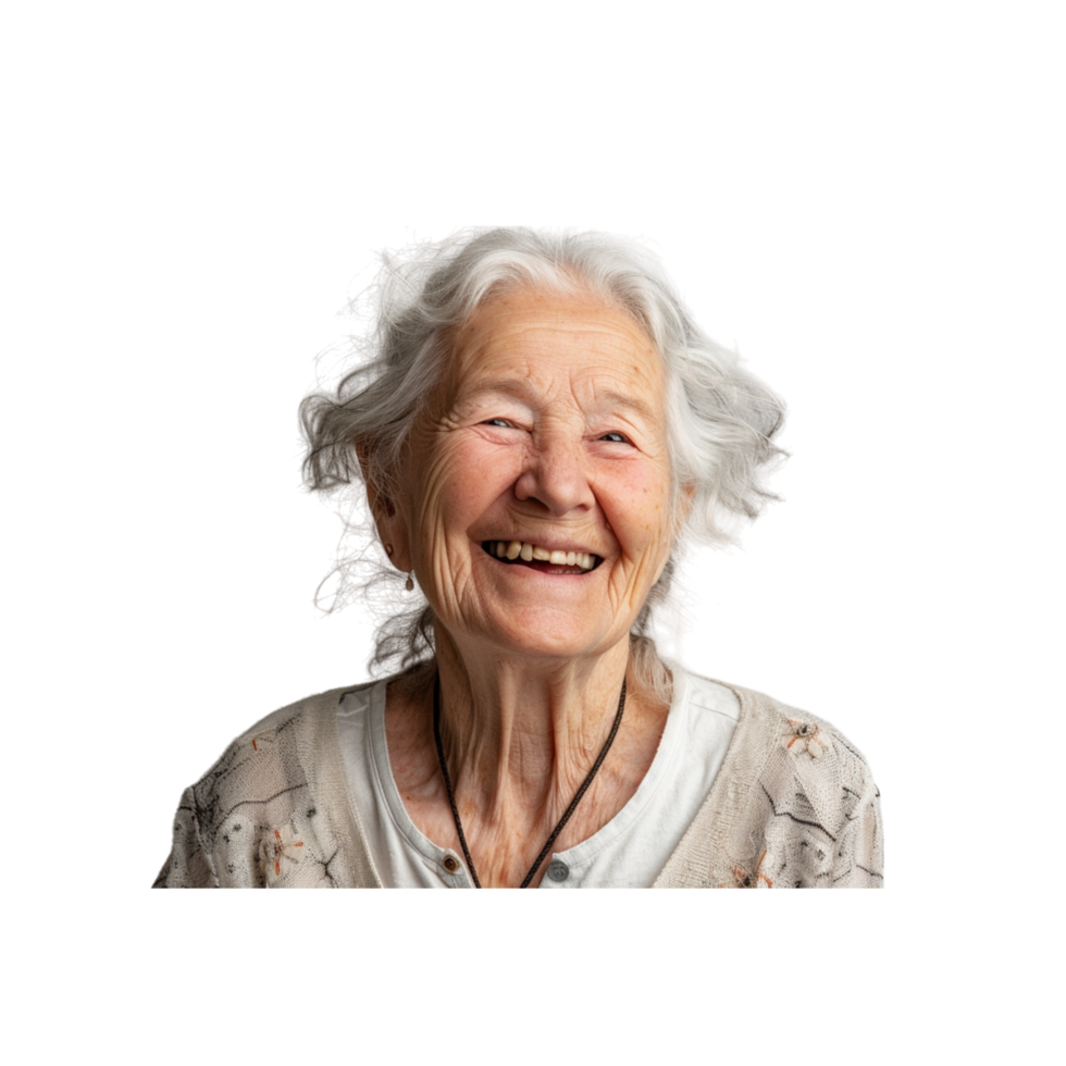 Portrait of a Senior Woman With Gray Hair Laughing Joyfully png