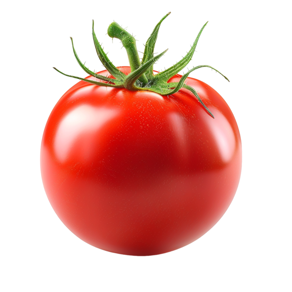 A Single Ripe Red Tomato With Green Stem on White Background png