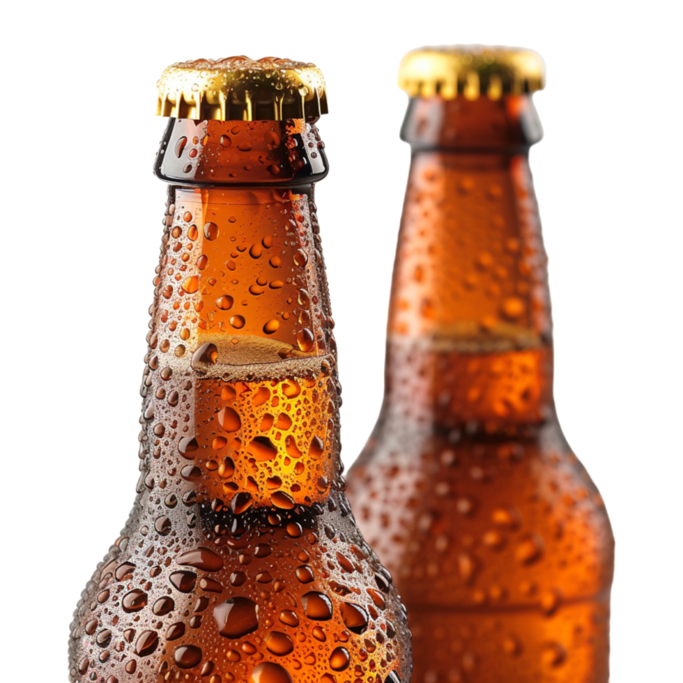 Close Up of Two Cold Beer Bottles With Water Droplets png