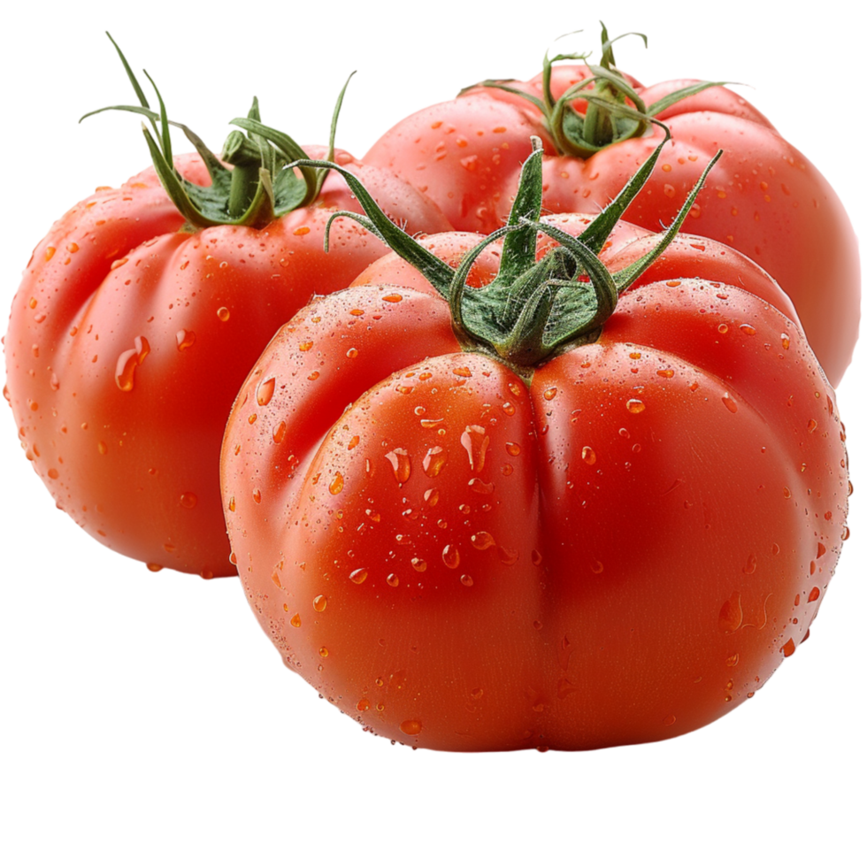 Three Ripe Tomatoes With Water Droplets Isolated on White Background png