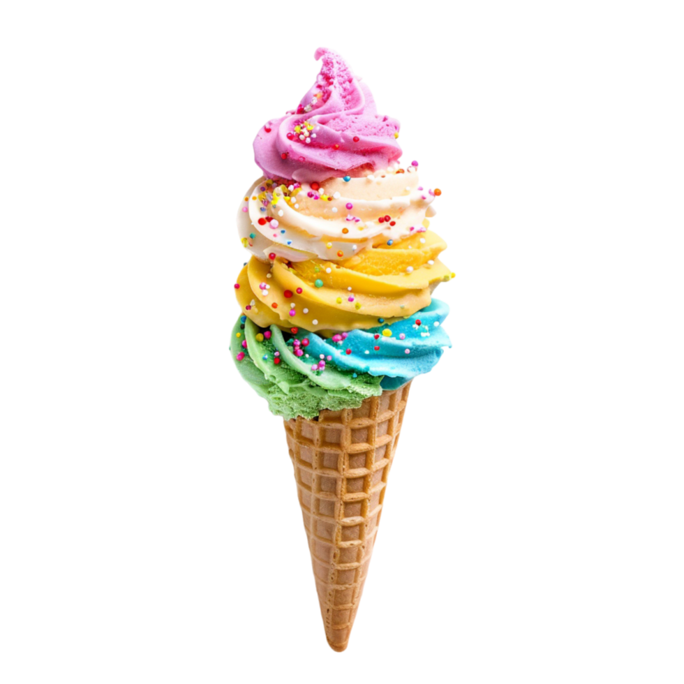 Multicolored Soft Serve Ice Cream Cone With Sprinkles png