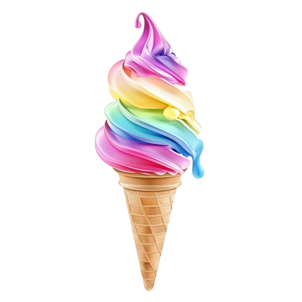 Rainbow Soft Serve Ice Cream Cone png