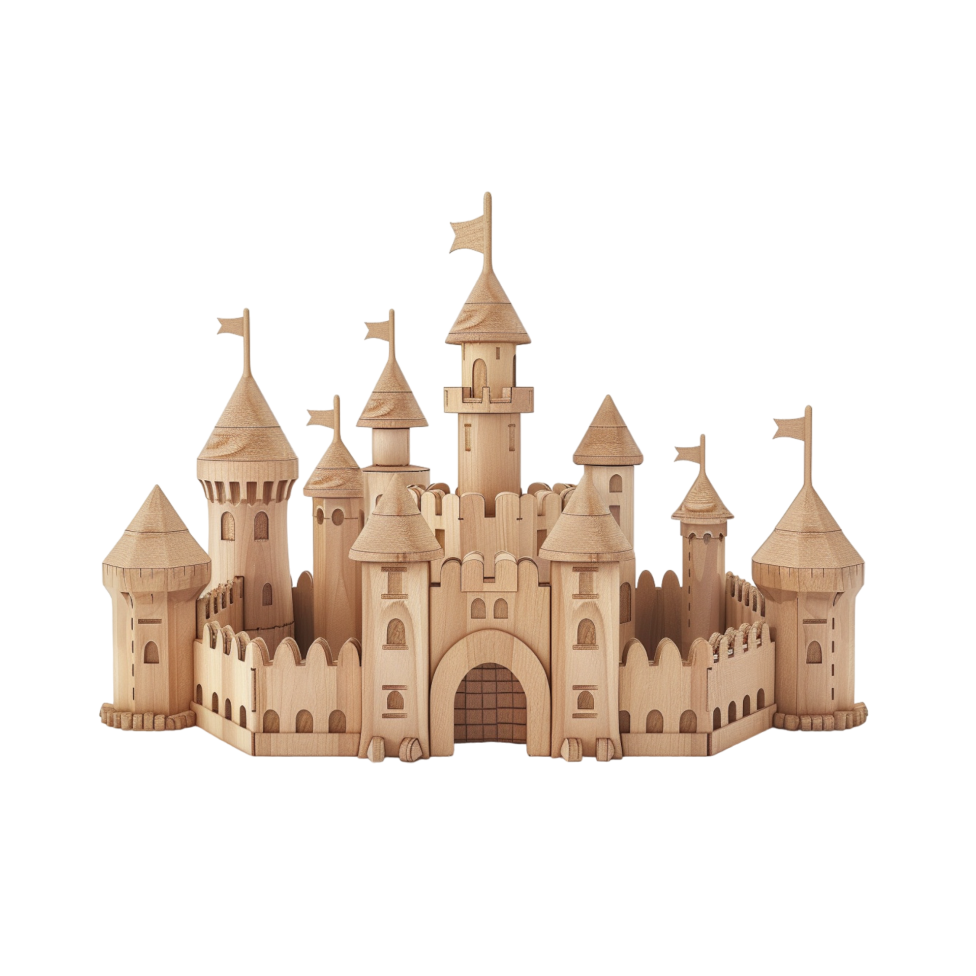 Wooden Toy Castle With Multiple Towers and Gates 47831748 PNG