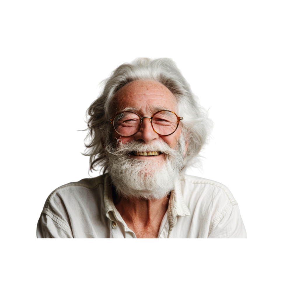 Portrait of a Smiling Elderly Man With White Hair and Beard png