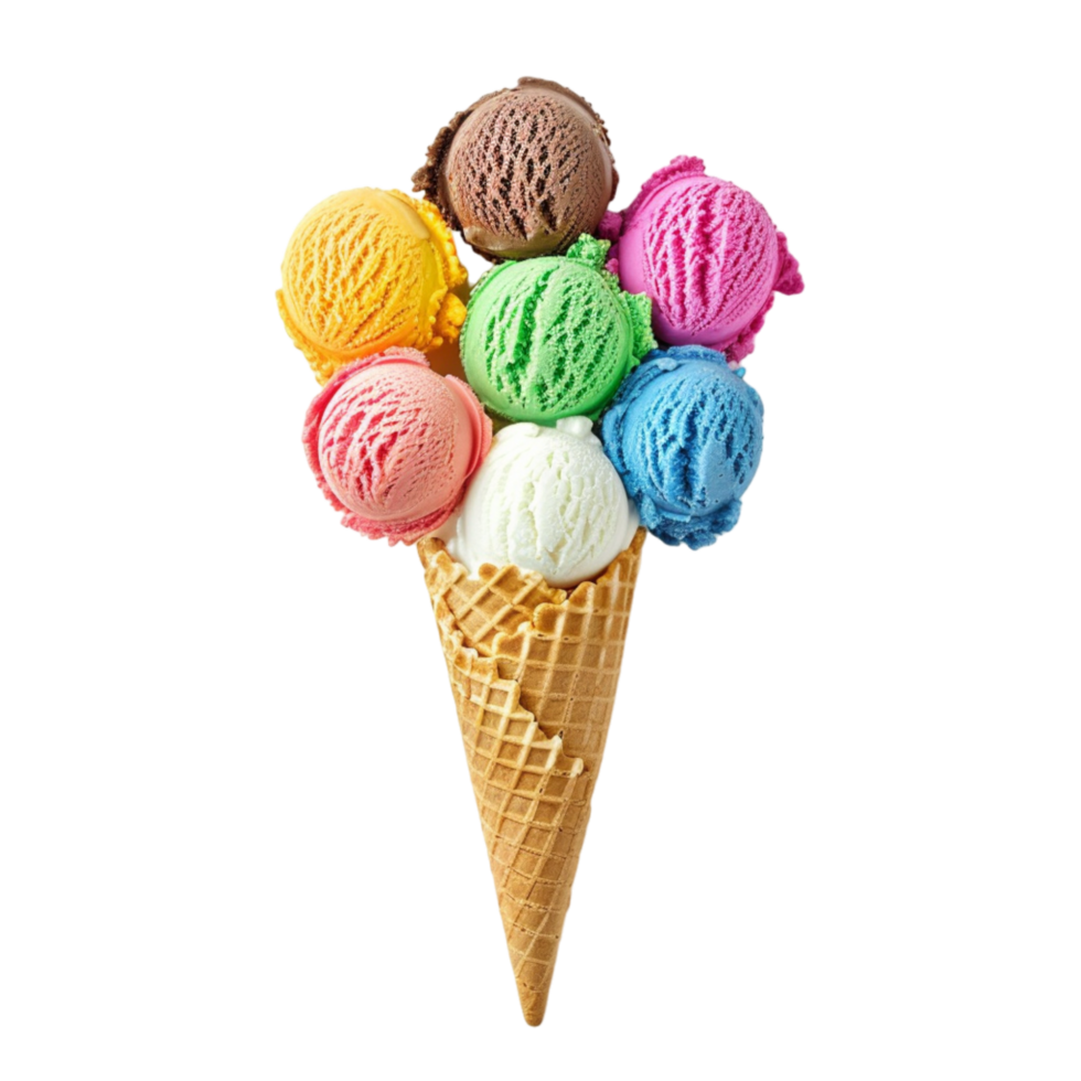 Colorful Ice Cream Cone With Multiple Flavors png