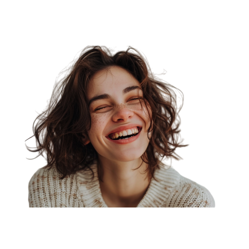 Close Up Portrait of a Young Woman With Short Curly Hair Laughing png