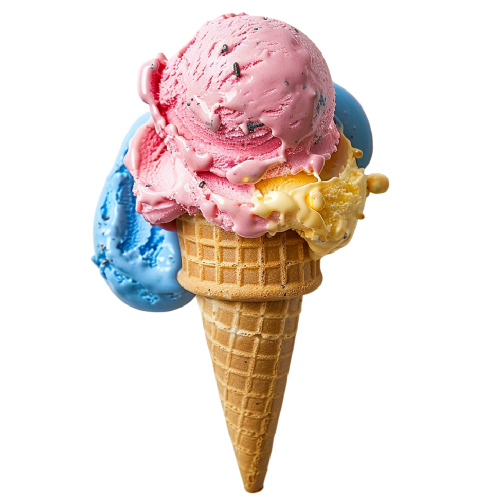Three Scoops of Ice Cream in a Waffle Cone png