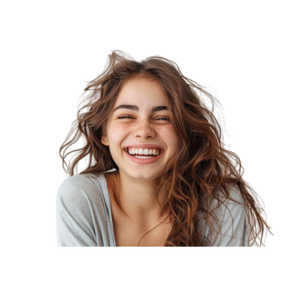 sorridente donna con Marrone capelli e lentiggini png