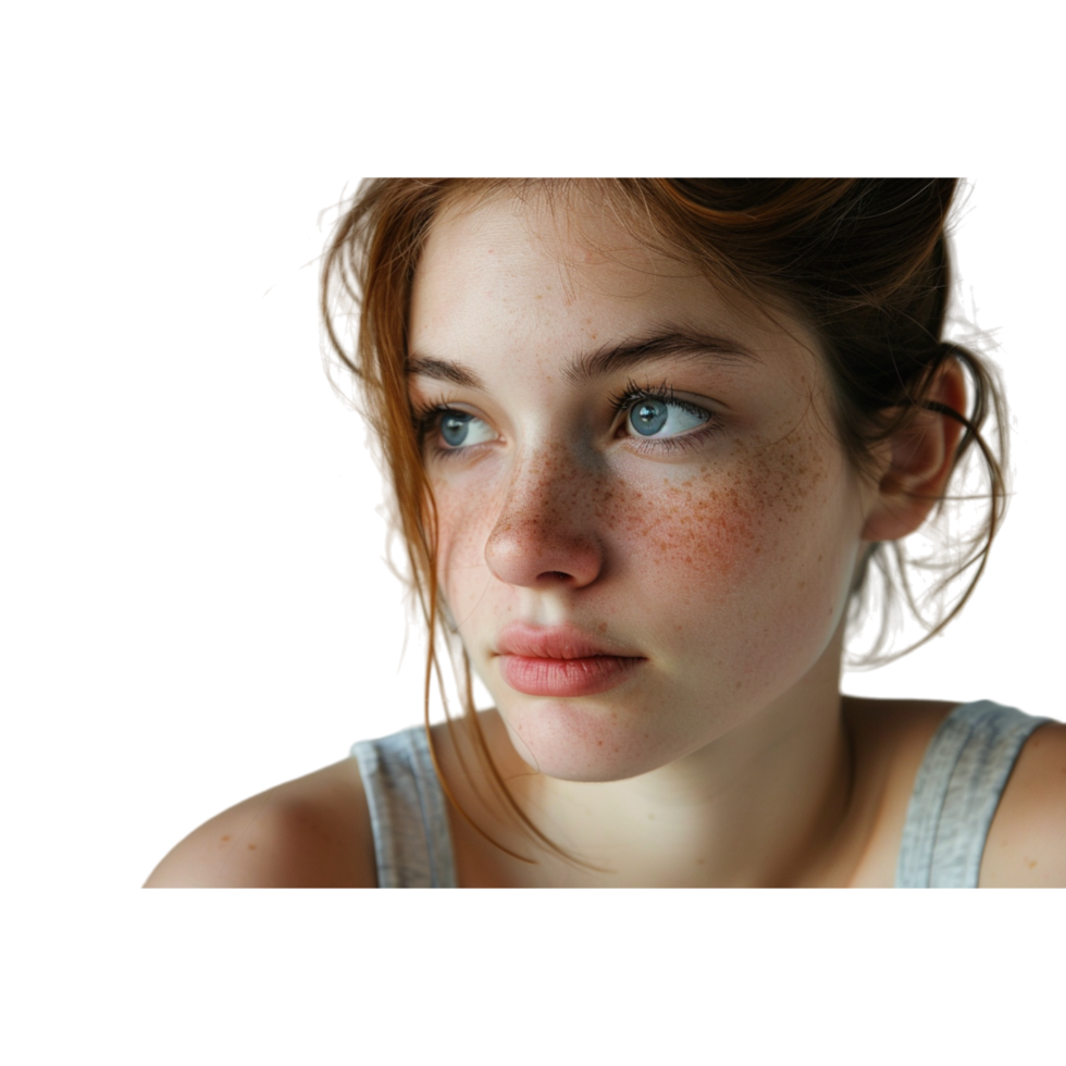 Close Up Portrait of Young Woman With Freckles and Blue Eyes png