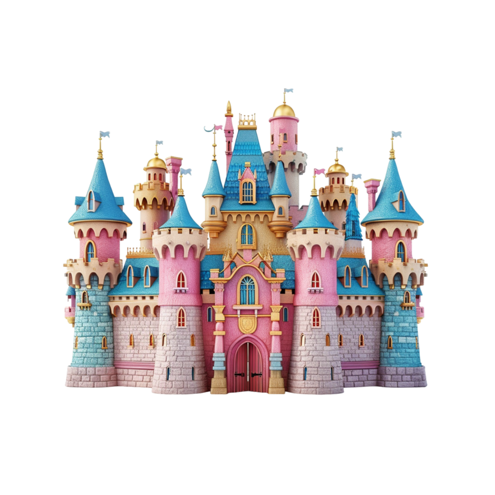 Pink And Blue Fairy Tale Castle With Towers And Gate png