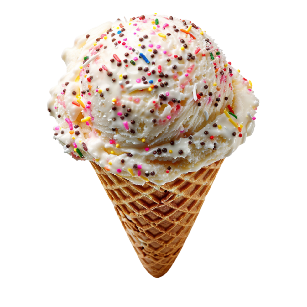 Single Scoop Vanilla Ice Cream Cone With Sprinkles png