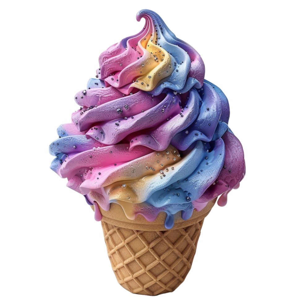 Colorful Swirled Ice Cream Cone With Sprinkles png