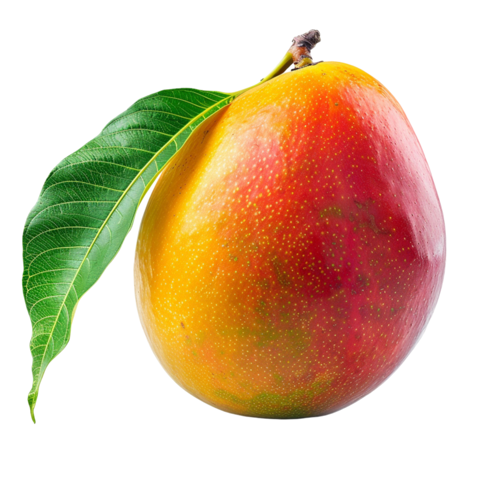 Ripe Yellow And Red Mango With Green Leaf Isolated On White Background png