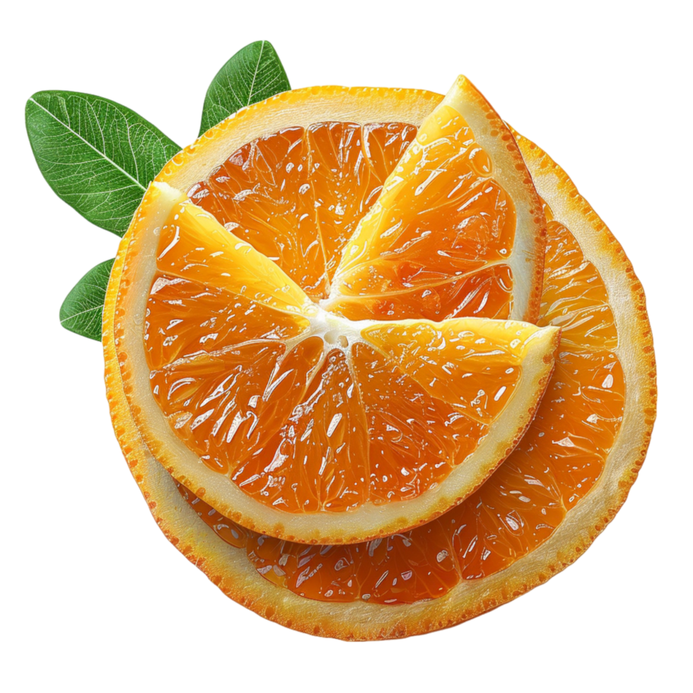 Freshly Sliced Orange Segments With Leaves png