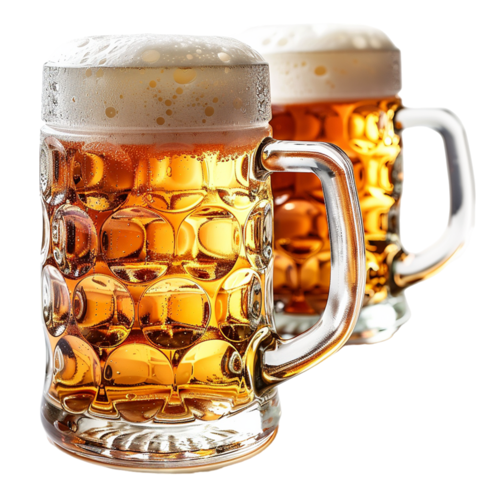 Two Full Beer Mugs With Frothy Heads png
