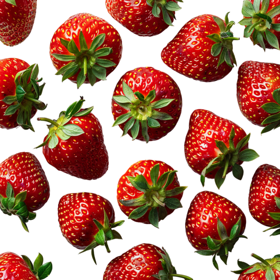 Fresh Red Strawberries Arranged in Pattern on White Background png