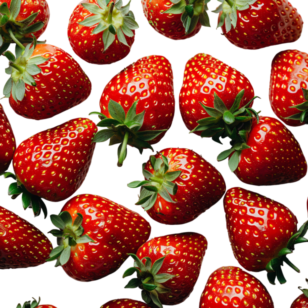 Fresh Red Strawberries Scattered on a White Background png