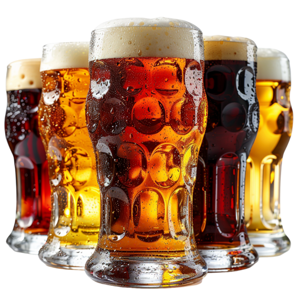 Cold, Frothy Beer in Tall Glasses on White Background png