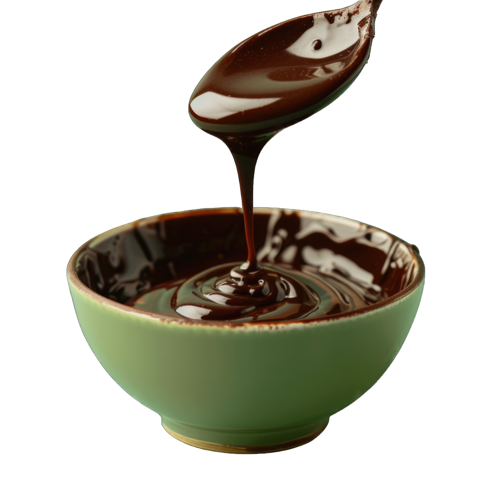 Melted Chocolate Being Poured Into A Green Bowl png