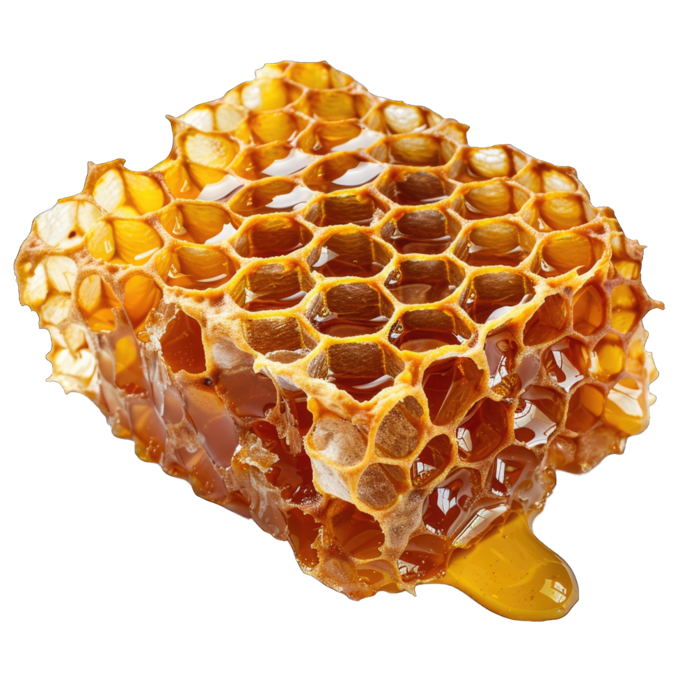 Closeup of Honeycomb With Golden Dripping Honey png