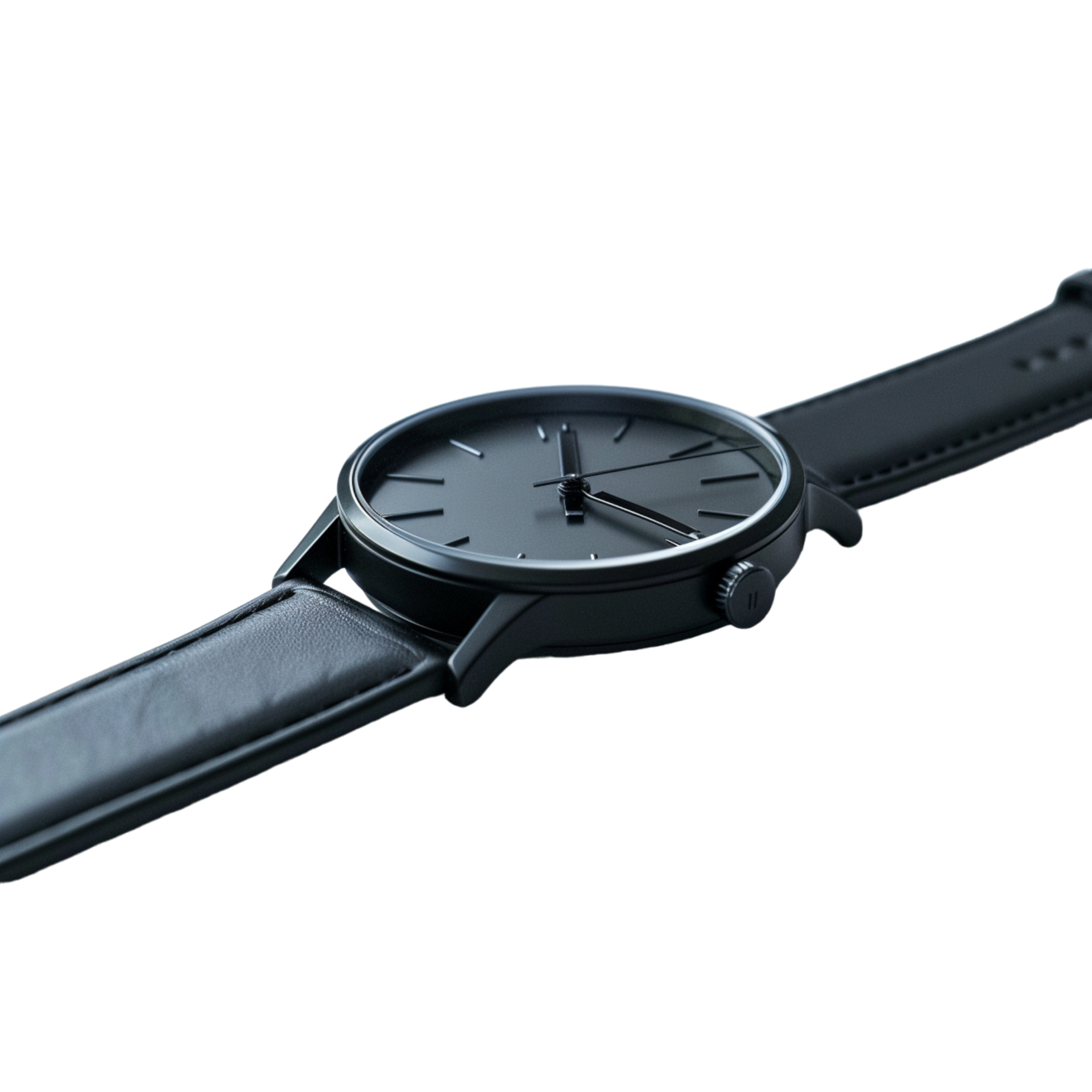 Black Leather Wristwatch With Silver Hands And Markers 47832091 PNG