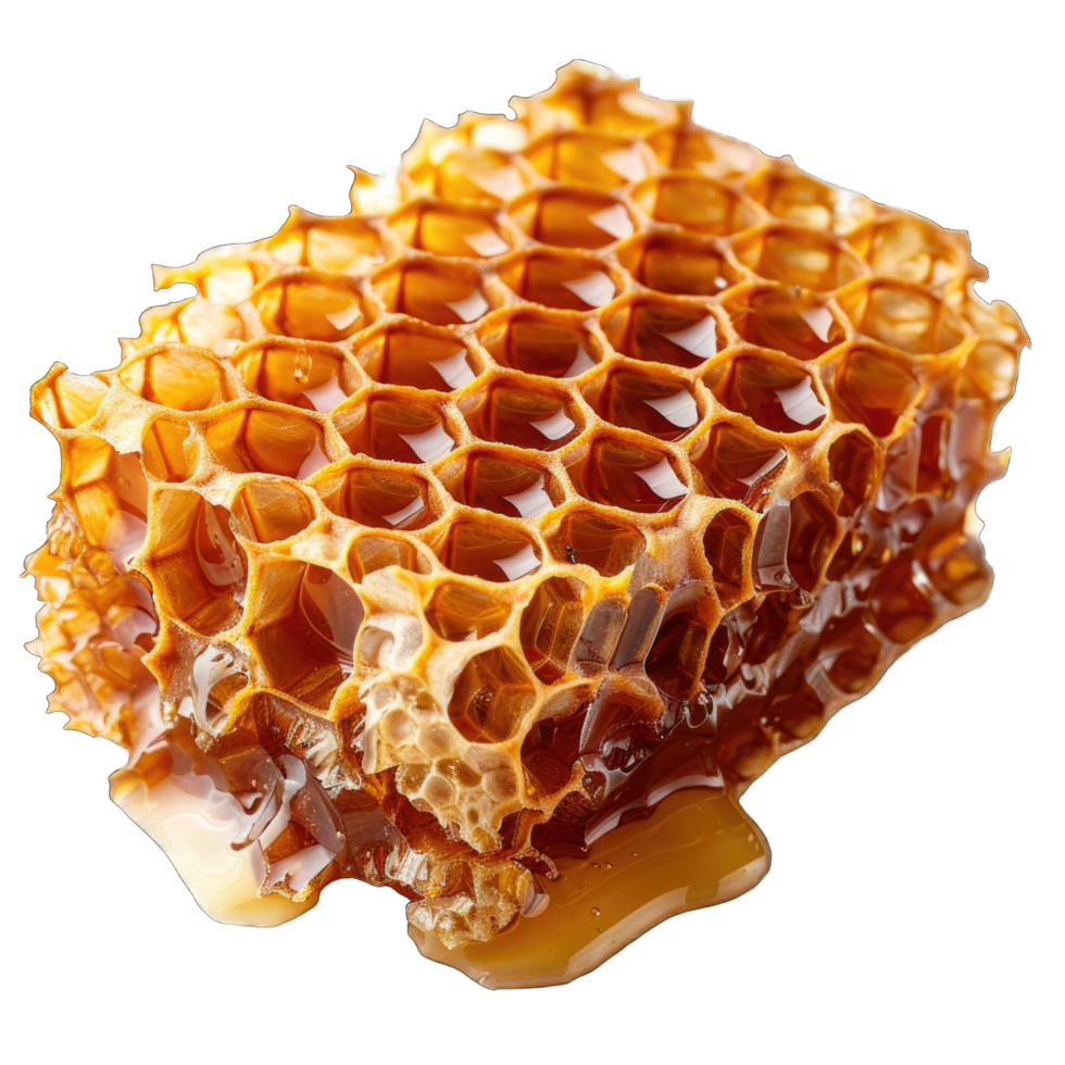 Close-Up of Honeycomb With Honey Dripping on White Background png