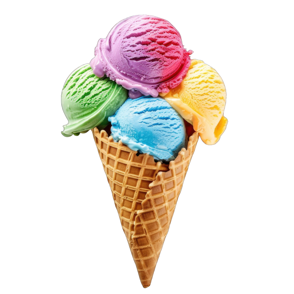 Colorful Ice Cream Cones With Four Flavors png