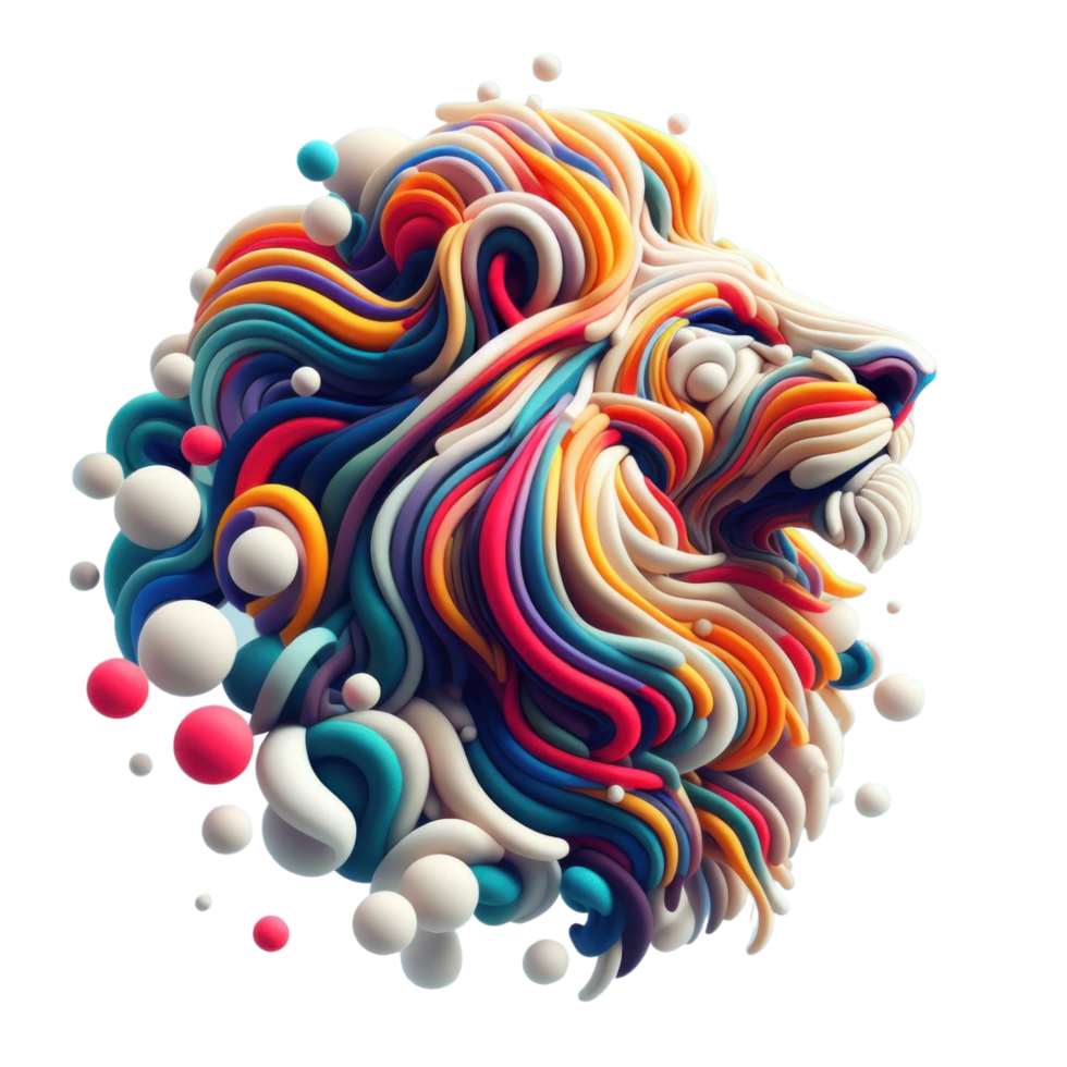 Colorful Clay Lion Sculpture With Abstract Background png