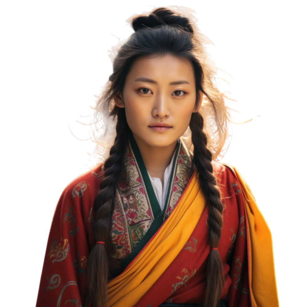 Woman in Traditional Bhutanese Dress Posing for Portrait png