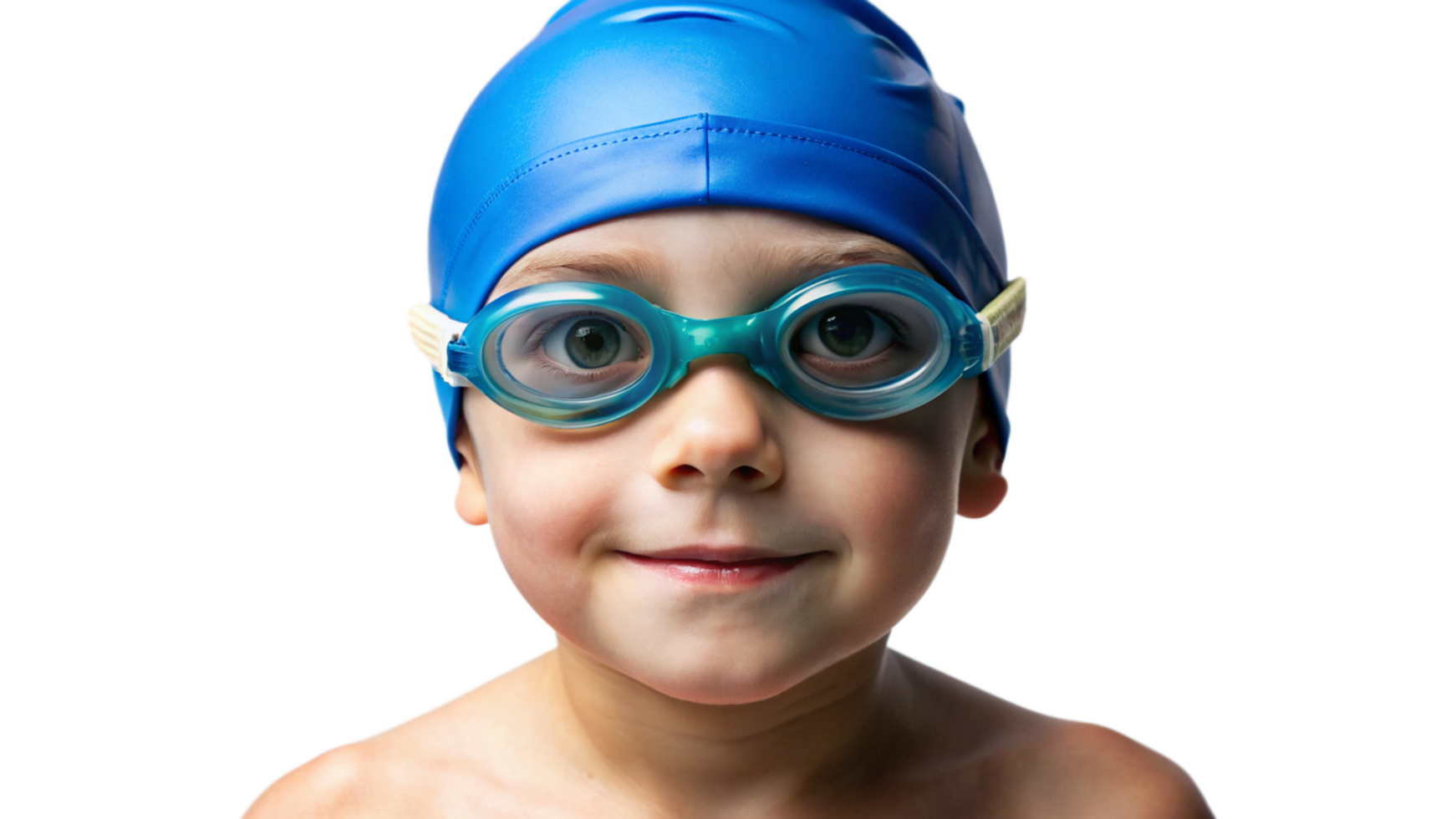 Young Swimmer With Blue Swim Cap and Goggles Ready for Pool png