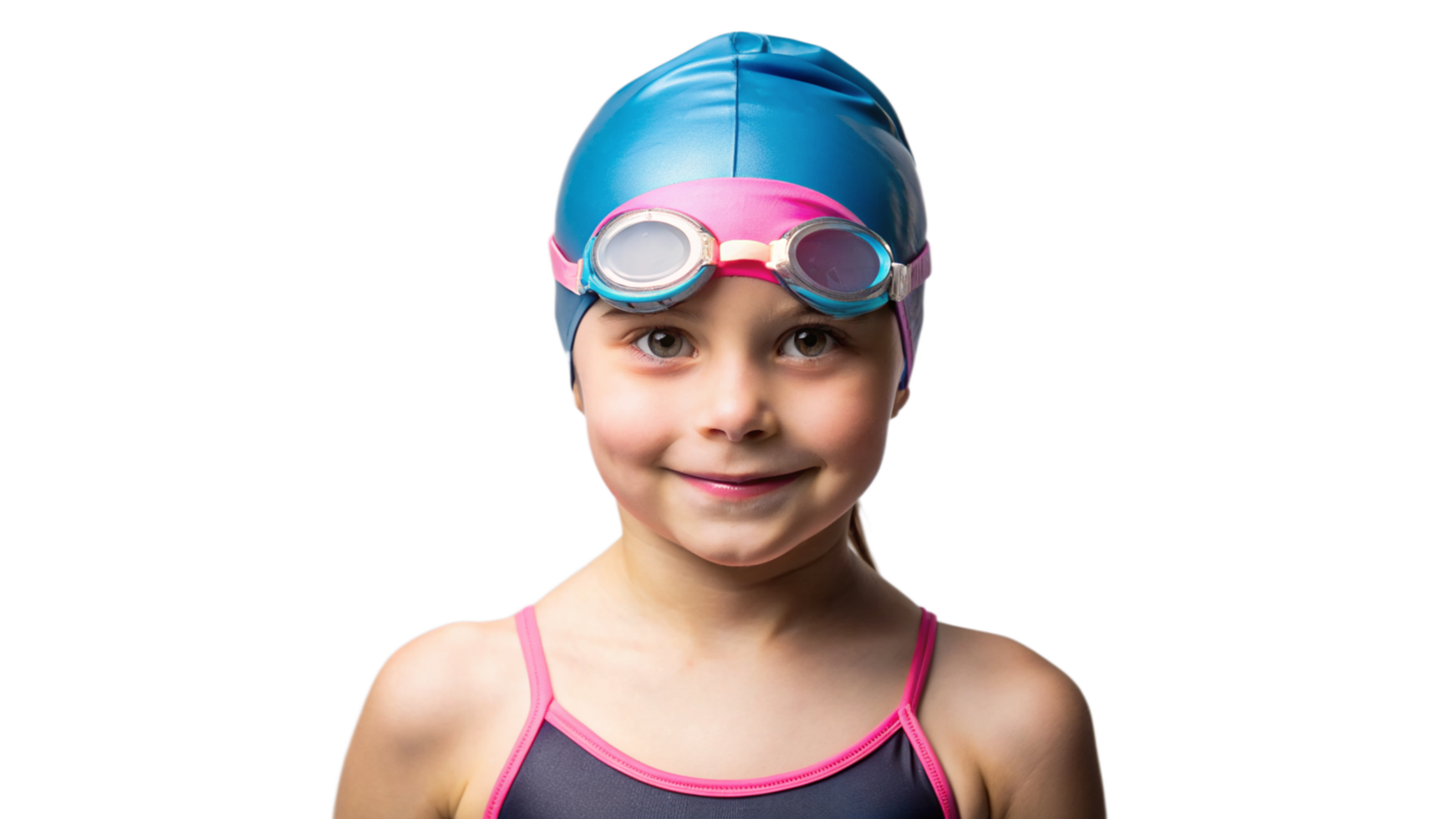 Young Girl Wearing Swim Cap and Goggles Ready for Swimming png