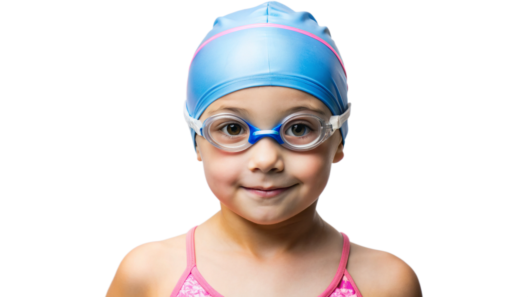 Young Girl Wearing Swimming Goggles and Cap png