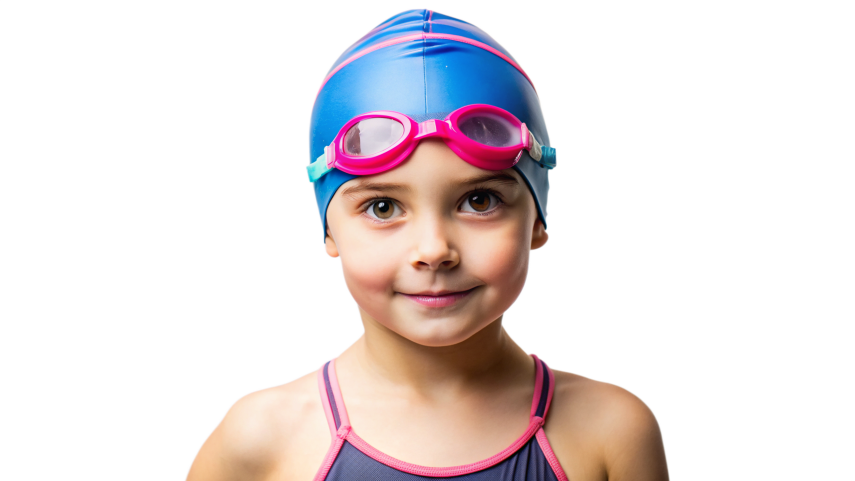 Young Girl Wearing Swim Cap and Goggles Ready for a Swim png