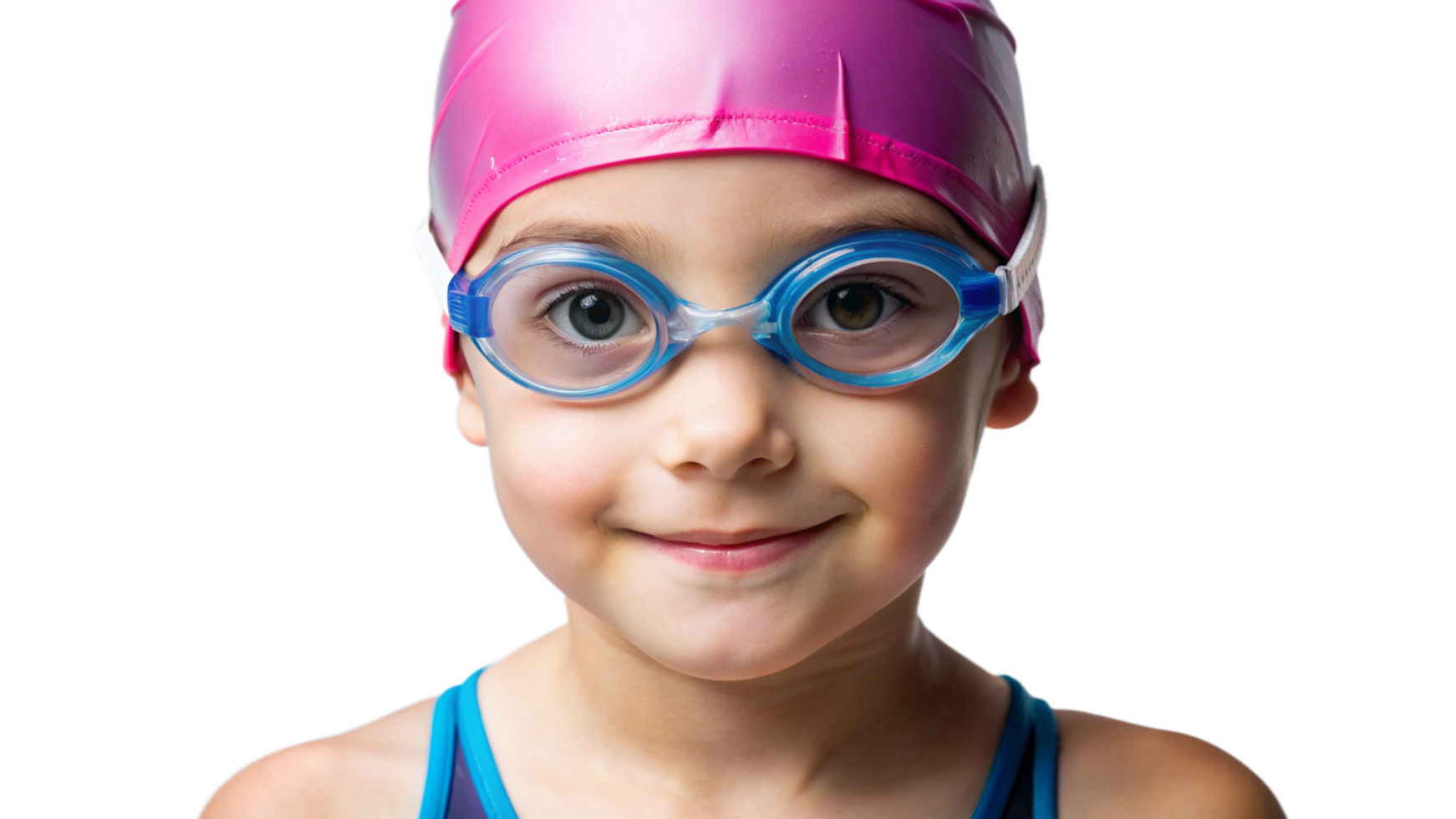 Young Girl Wearing Pink Swim Cap and Goggles Ready for Swimming png