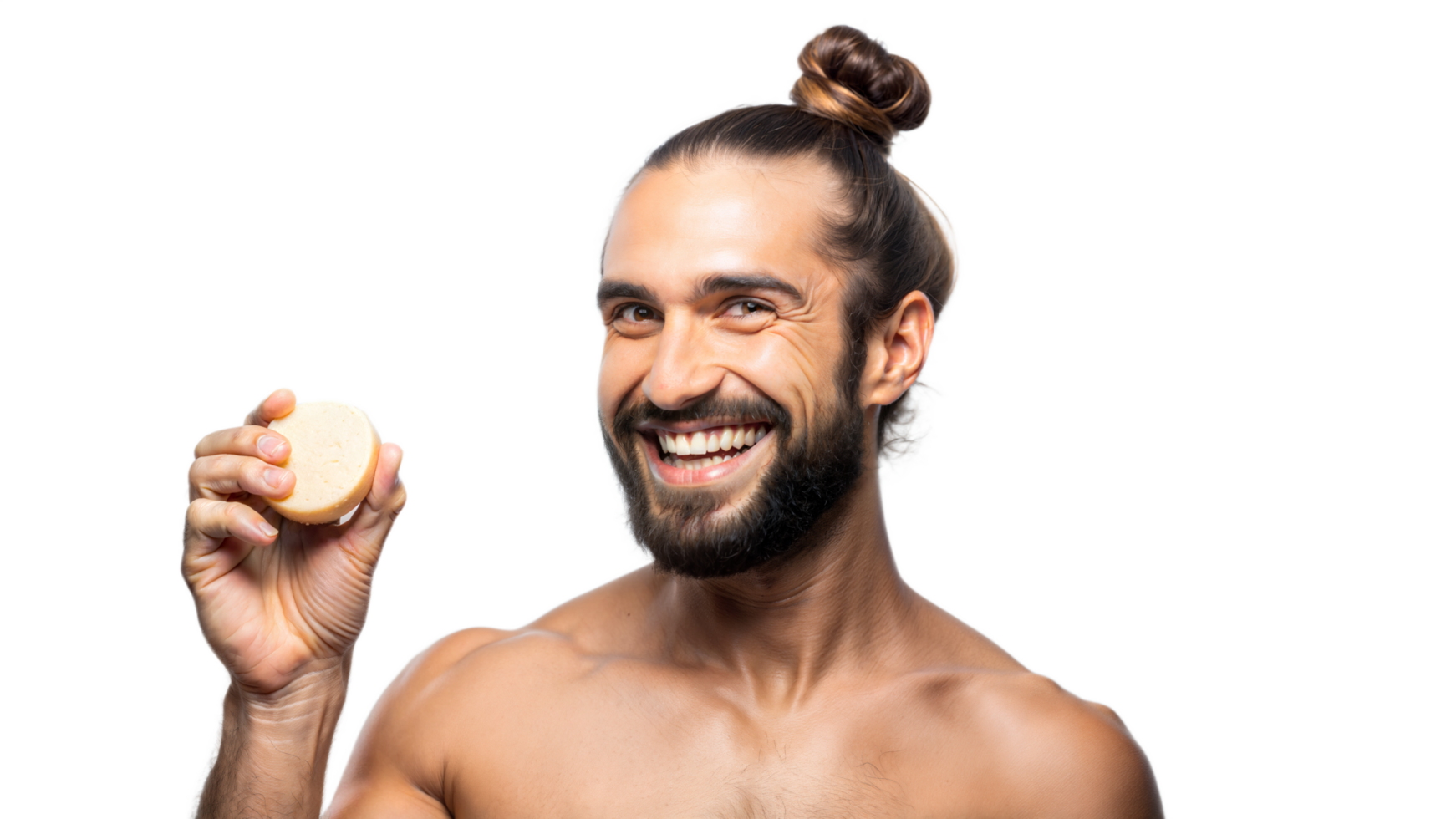 Smiling Man Holding Soap Bar png