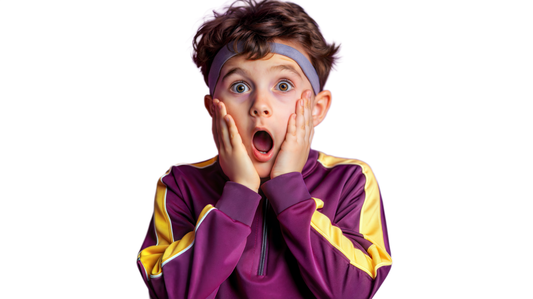 Surprised Boy in Purple Sweatshirt With Yellow Stripes png