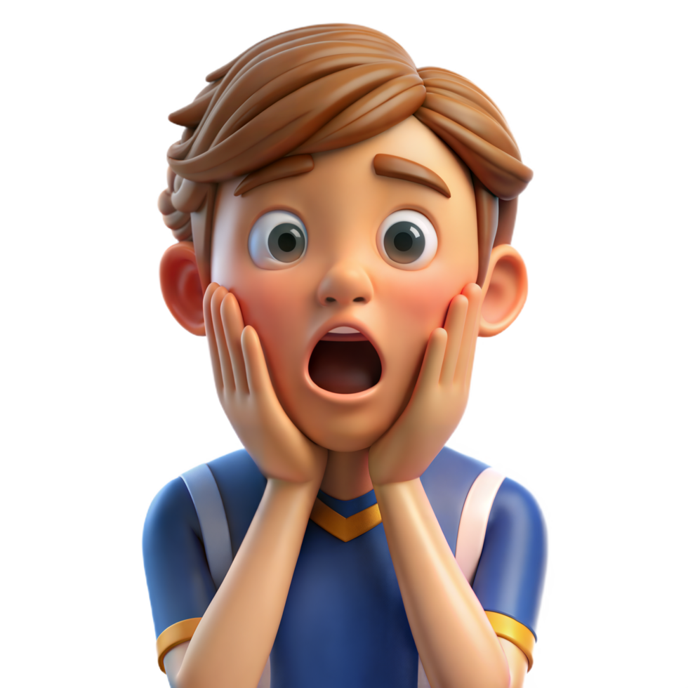 3D Cartoon Boy Shocked With Open Mouth And Hands On Face png