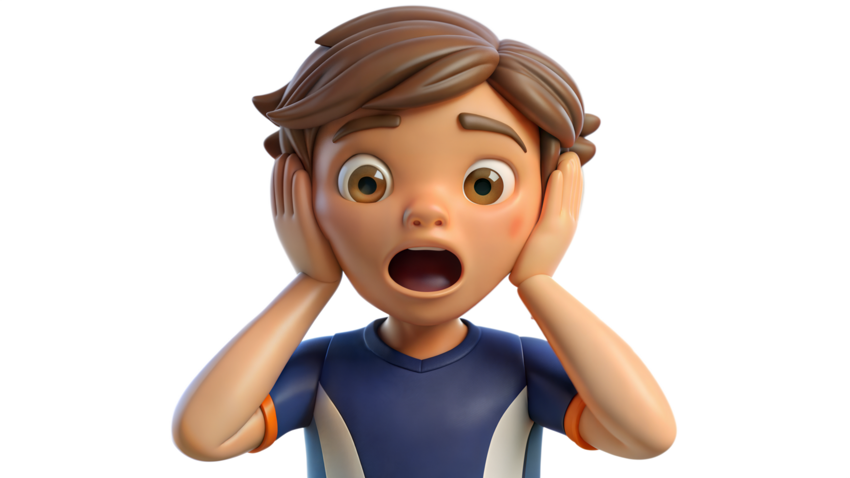 3D Animated Boy Shocked And Covering His Ears png