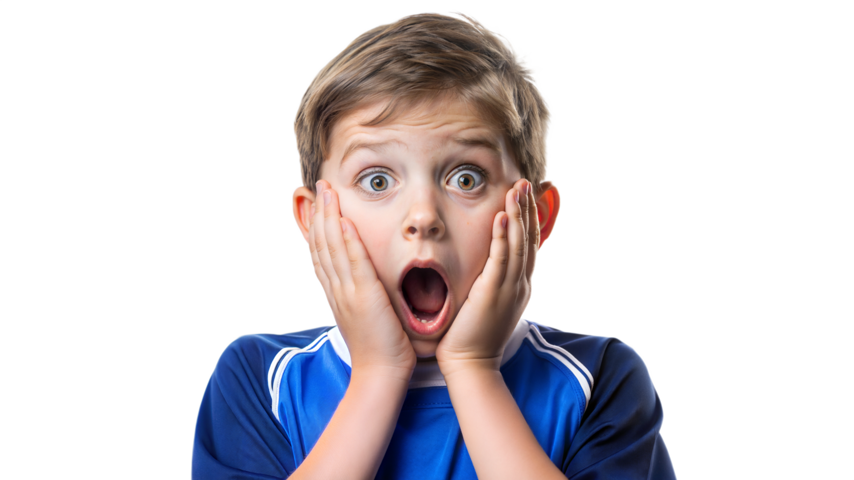 Boy in Blue Jersey With Shocked Expression png