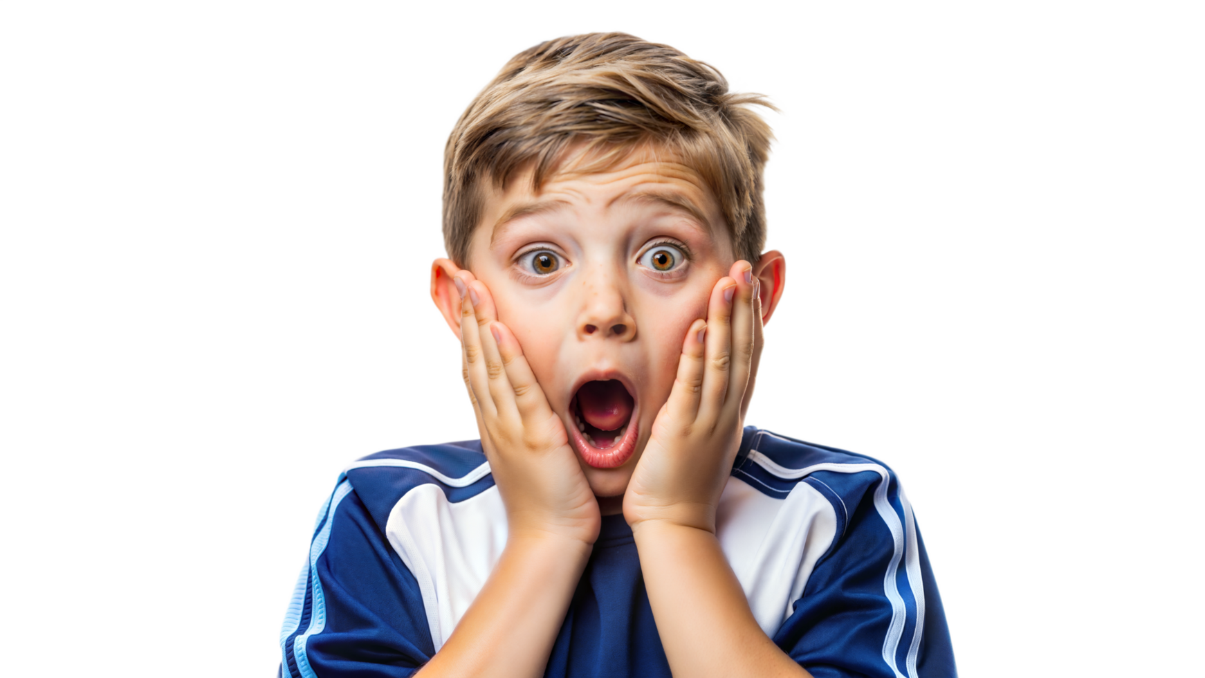 Young Boy in Soccer Jersey With Shocked Expression png