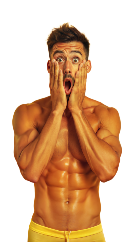 Shocked Man With Defined Abs Posing In Studio png