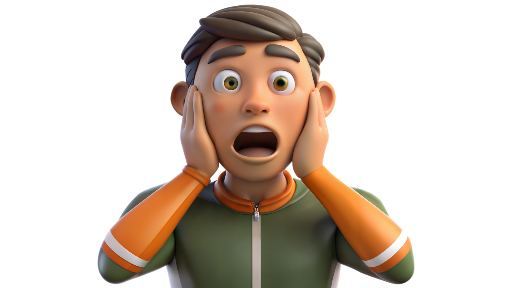3D Animated Cartoon Man Expressing Shock With Hands On Face png