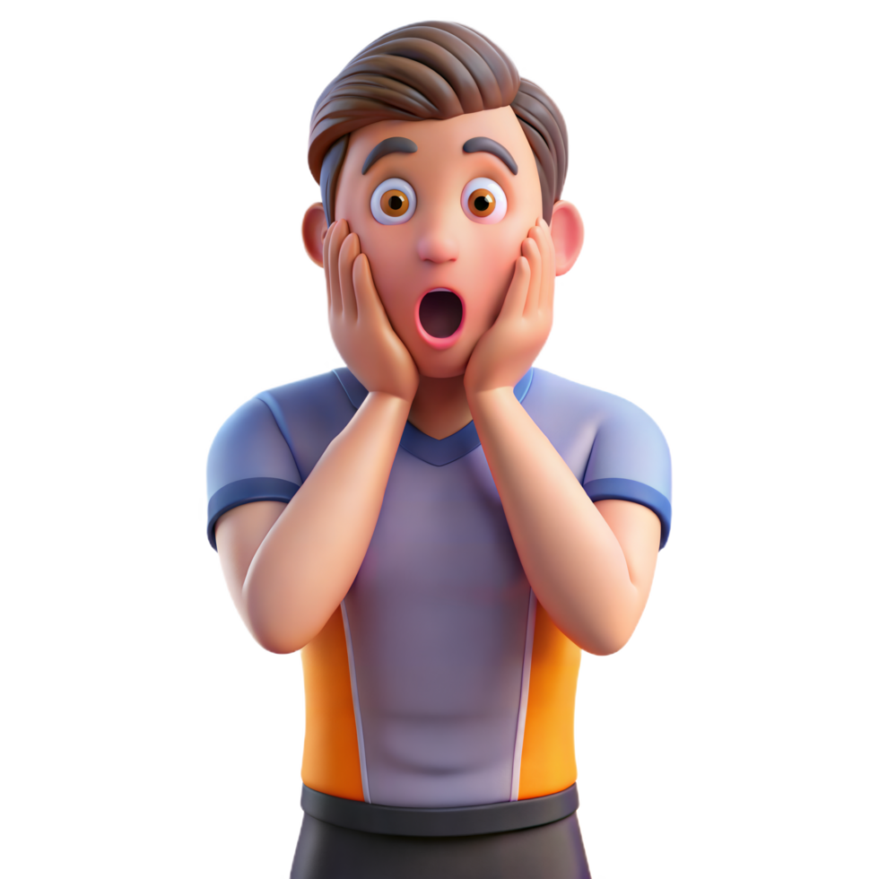3D Rendered Man in Blue and Orange Shirt With Surprised Expression png